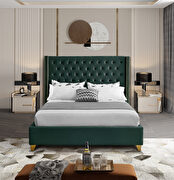 Modern gold legs / nailheads green velvet king bed main photo