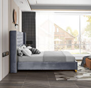 Barolo (Gray) Modern gold legs / nailheads gray velvet  full bed