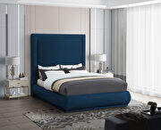 Brooke (Navy) Textured navy linen fabric bed in modern style