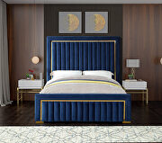 Dolce (Navy) Gold trim high headboard velvet upholstery king bed