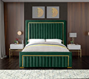 Dolce (Green) Gold trim high headboard velvet upholstery king bed