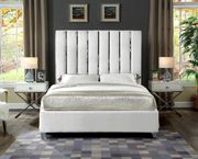 Enzo (White) White velvet bed w/ vertical slice style headboard