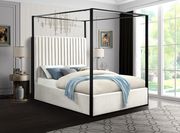 Contemporary velvet canopy queen bed in cream main photo