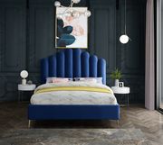 Lily (Navy) Velvet contemporary floral design king bed