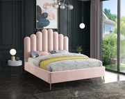 Lily (Pink) Velvet contemporary floral design queen bed