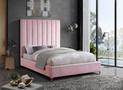 Modern pink velvet platform king bed main photo