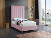 Modern pink velvet platform twin bed main photo