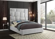 Chrome metal / white leather designer queen bed main photo