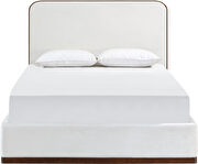 Rava (Cream) Cream fabric upholstered king bed w/ walnut wood base