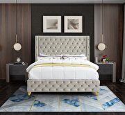 Savan (Cream) Cream velvet deep button tufted velvet fabric king bed