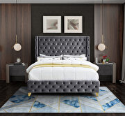 Savan (Gray) Gray velvet deep button tufted velvet fabric king bed