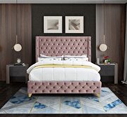Savan (Pink) Pink velvet deep button tufted velvet fabric king bed