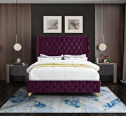 Savan (Purple) Purple velvet deep button tufted velvet fabric king bed