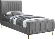 Contemporary gray velvet bed w/ channel tufting