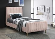 Contemporary pink velvet bed w/ channel tufting main photo