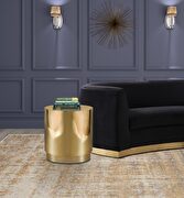 Gold metal round drum style end table main photo