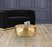 Gold metal round drum style coffee table