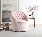 Alessio (Pink) Round velvet swivel base accent chair