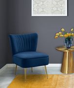 Elegant modern channel tufting chair in navy main photo