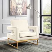 Gold stainless steel base chair in cream velvet fabric main photo