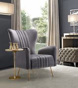 Gray velvet accent chair w/ golden legs main photo