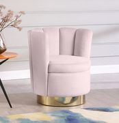 Pink velvet round accent chair w/ gold base main photo