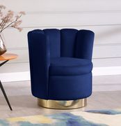 Navy velvet round accent chair w/ gold base main photo