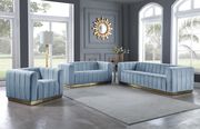 Low-profile contemporary velvet sofa in light blue main photo