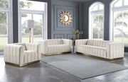 Low-profile contemporary velvet sofa in cream main photo