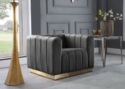 Low-profile contemporary velvet chair in gray main photo