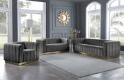 Low-profile contemporary velvet sofa in gray main photo