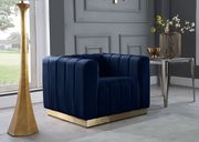 Low-profile contemporary velvet chair in navy main photo