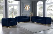 Low-profile contemporary velvet sofa in navy main photo