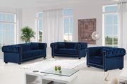 Modern navy fabric tufted back sofa w/ rolled arms main photo