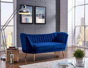 Margo (Navy) Curved velvet fabric loveseat w/ gold legs