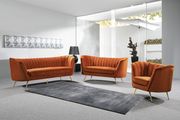 Curved orange cognac velvet fabric sofa w/ gold legs main photo