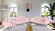 Simple casual style pink velvet sofa w/ gold legs main photo