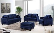 Nailhead trim design navy blue fabric contemporary sofa main photo