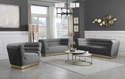 Gray velvet horizontal tufting modern sofa main photo