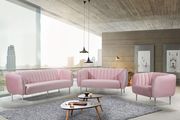 Chrome metal legs / channel tufted pink velvet sofa main photo