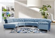 Modular curved large living room blue velvet sectional main photo