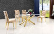 Rich gold stainless steel base / glass top table main photo