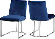 Elegant contemporary silver / blue velvet dining chair main photo