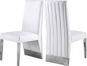 Chrome base / white leather glam style dining chair main photo
