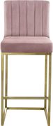 Pink velvet fabric / gold base bar height stool main photo
