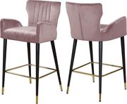 Luxe (Pink) Pink velvet bar stool w/ channel tufting