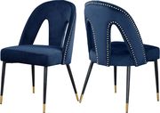 Navy velvet dining chair w/ nailhead trim main photo