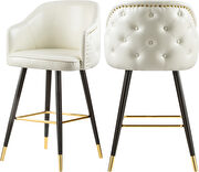 Barbosa (White) Rounded tufted back faux leather white / gold bar stool