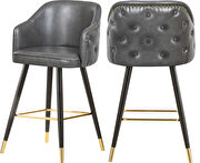 Barbosa (Gray) Rounded tufted back faux leather gray / gold bar stool