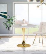 White / glass round marble top / gold base dining table main photo